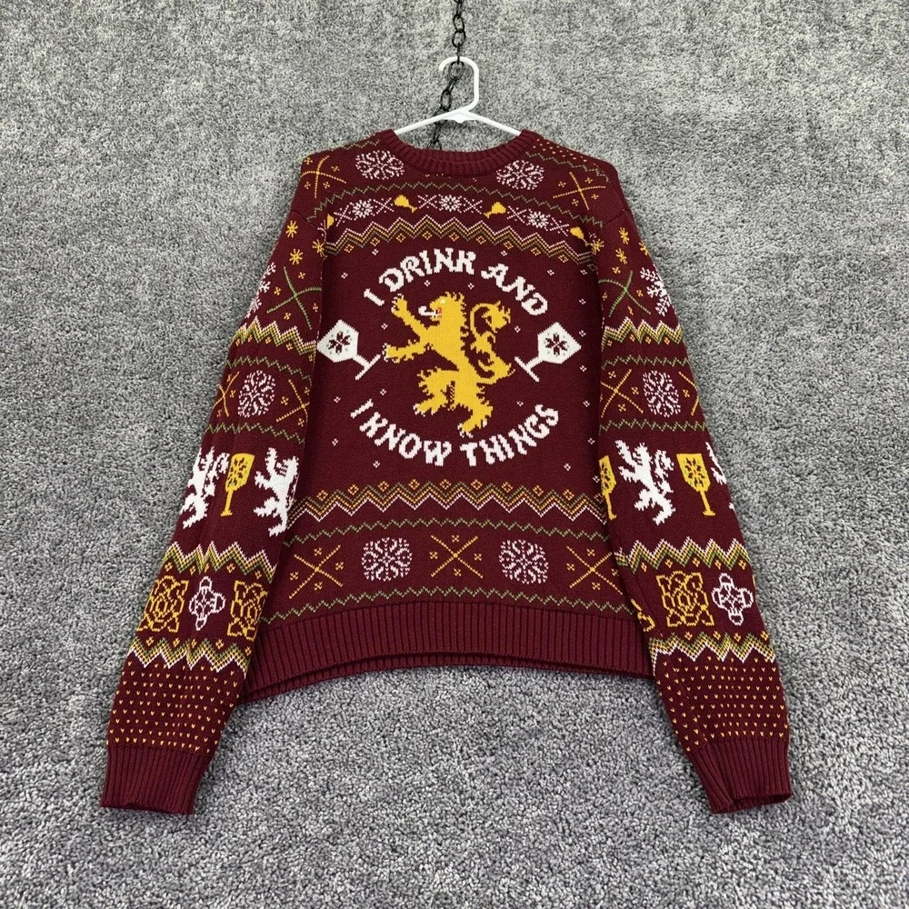 Game Of Thrones Sweater Mens XL Red Tyrion Lannister Ugly Christmas I Drink